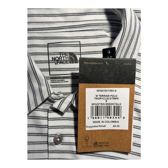 NEW The North Face Men's Striped Terrain Polo Size Small Gray White Casual NWT - Picture 4 of 4